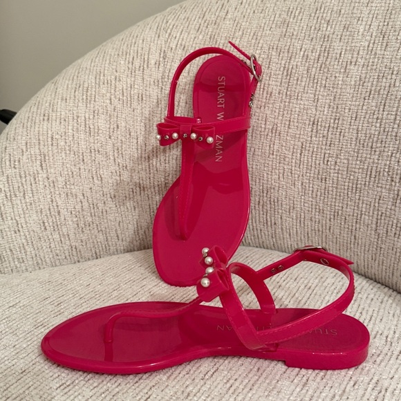 Stuart Weitzman Fuchsia Sandals with Pearl Accents - Picture 3 of 5